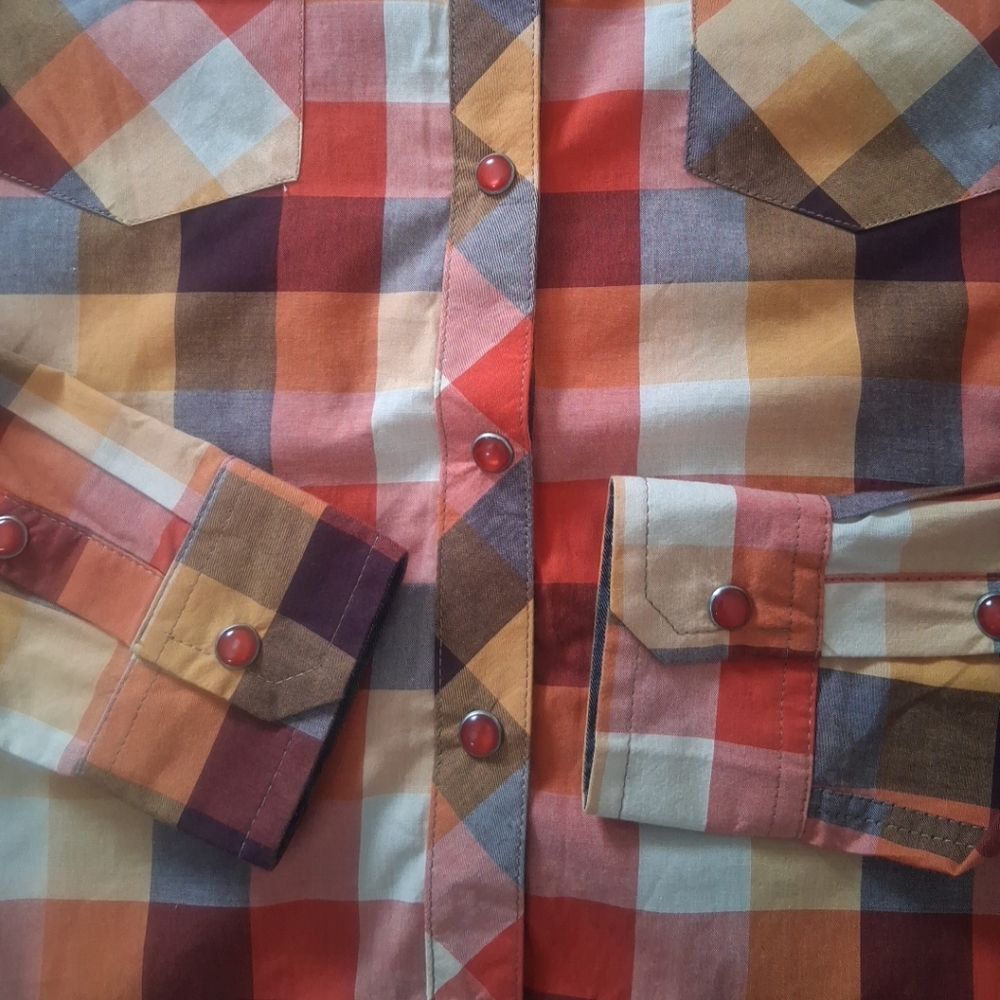 Platini Jeans Cougar Button Up Shirt Womens Multicolor Plaid Western Cowgirl M - Picture 8 of 15